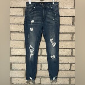 EXPRESS Dark Blue Distressed Skinny Jeans